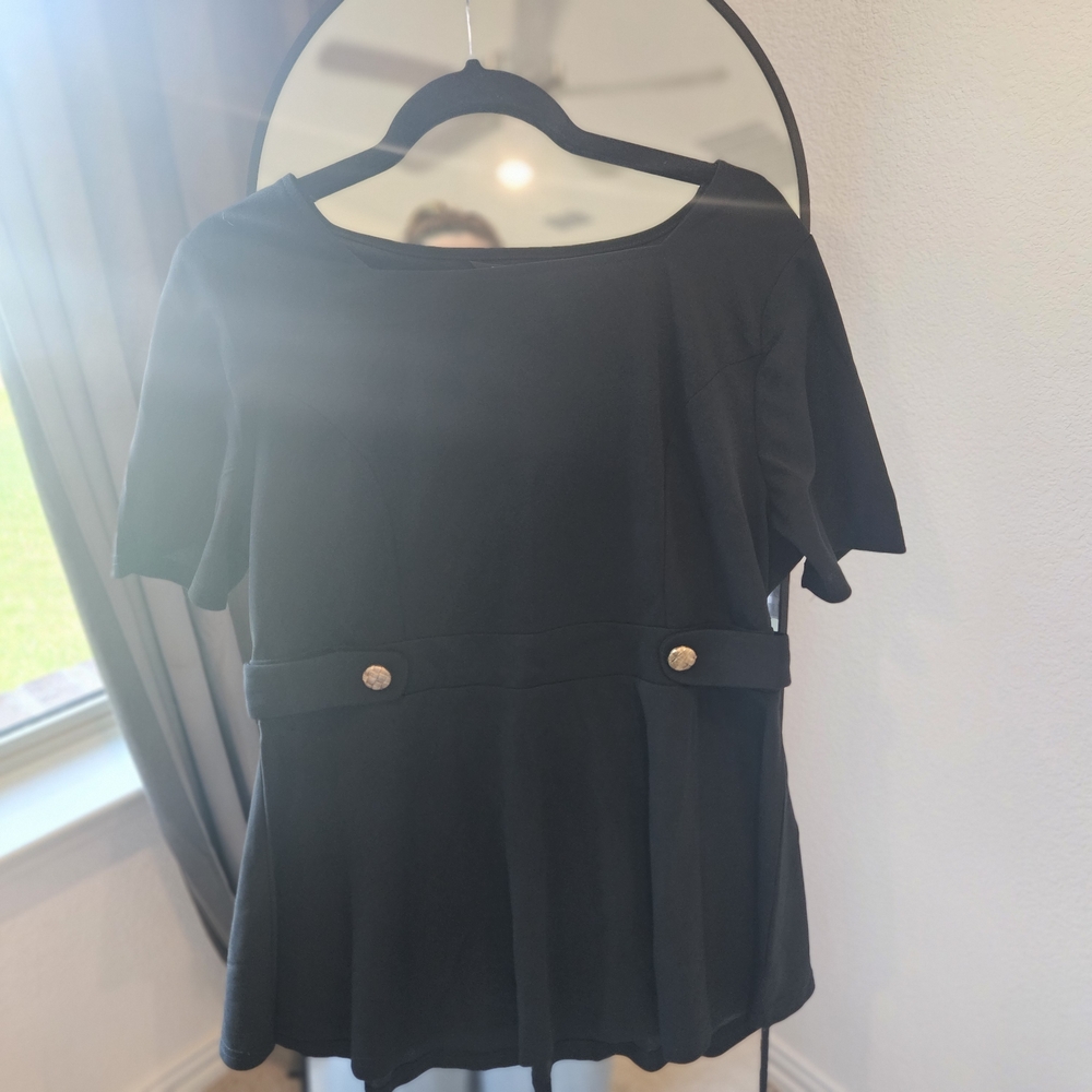 BloomChic Black Blouse with Gold Accents